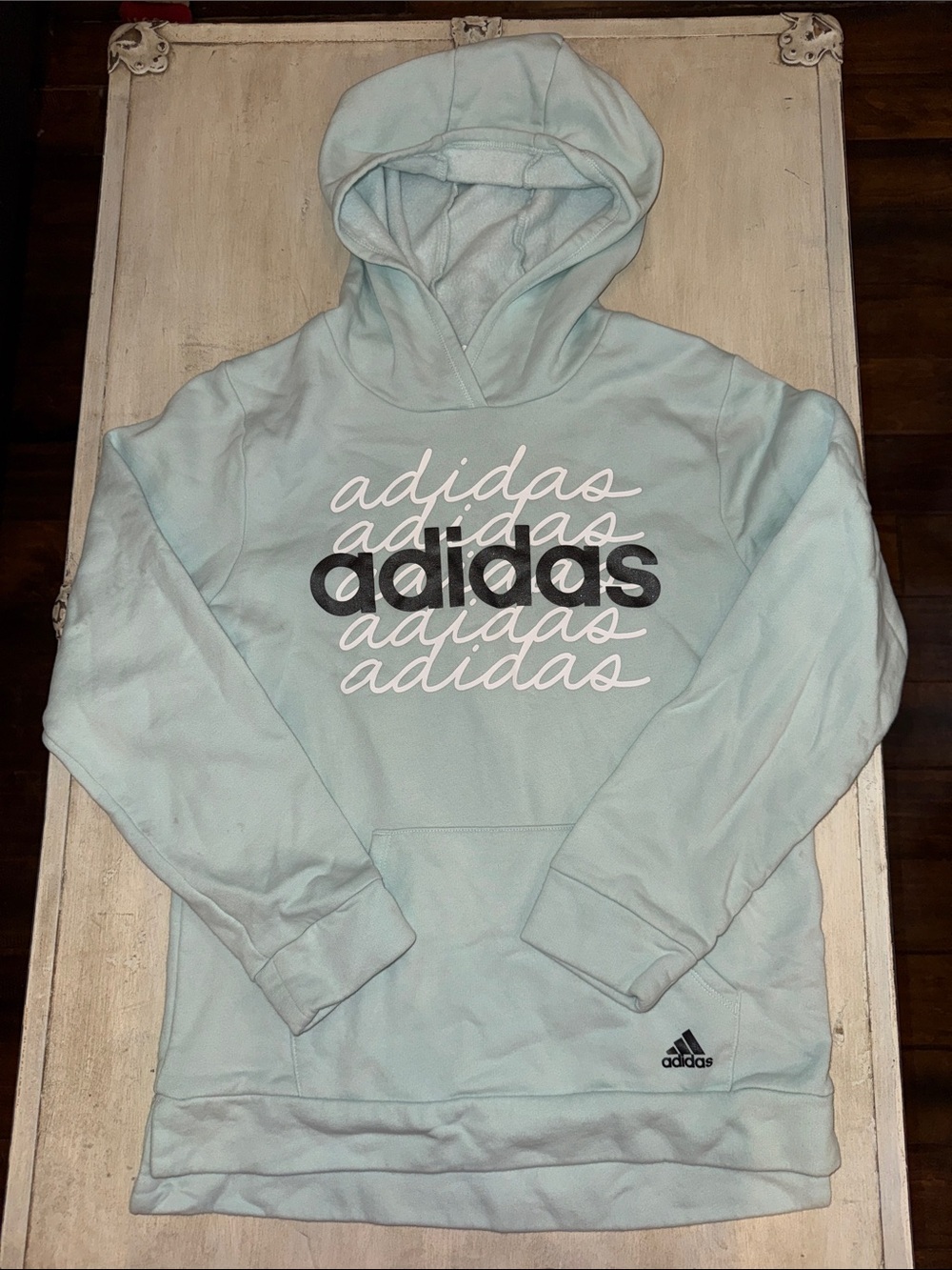 Kids light blue adidas hoodie size XL